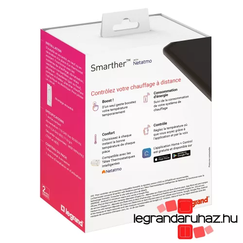 Legrand Smarther Netatmo Wi-Fi okostermosztát süllyesztett, fekete, Legrand 049039