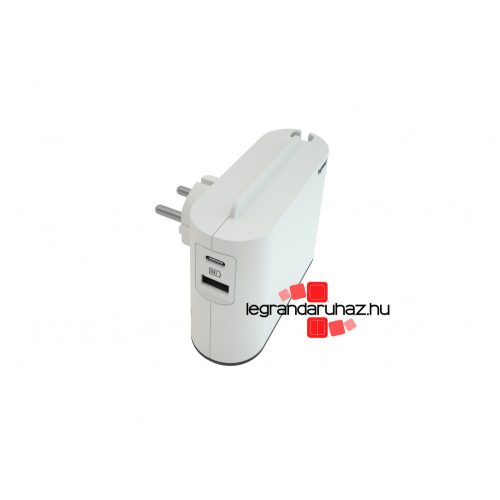 Legrand Kettős 2P+F elosztódugó 6A, USB-A és USB-C, fehér, Legrand 049401