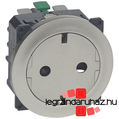 Legrand Céliane 2P+F csatlakozóaljzat, falsíkba illeszkedő titán betéttárcsával, biztonsági zsaluval, rugós bekötéssel, Legrand 067167