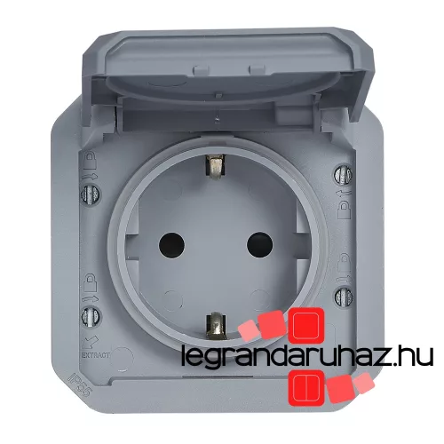 Legrand Plexo 55 2P+F csatlakozóaljzat csapófedéllel, csavaros vezetékbekötéssel, szürke, Legrand 069571L