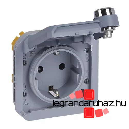Legrand Plexo 55 kulcsos 2P+F csatlakozóaljzat csapófedéllel, rugós vezetékbekötéssel, szürke, Legrand 069574L