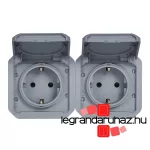 Legrand Plexo 55 2x2P+F elővezetékezett vízszintes csatlakozóaljzat csapófedéllel, szürke, Legrand 069576L