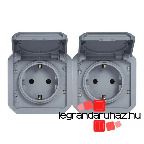 Legrand Plexo 55 2x2P+F elővezetékezett vízszintes csatlakozóaljzat csapófedéllel, szürke, Legrand 069576L