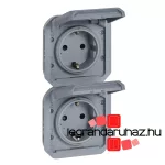Legrand Plexo 55 2x2P+F elővezetékezett függőleges csatlakozóaljzat csapófedéllel, szürke, Legrand 069577L