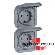   Legrand Plexo 55 2x2P+F elővezetékezett függőleges csatlakozóaljzat csapófedéllel, szürke, Legrand 069577L