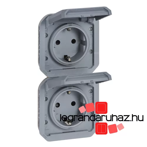 Legrand Plexo 55 2x2P+F elővezetékezett függőleges csatlakozóaljzat csapófedéllel, szürke, Legrand 069577L