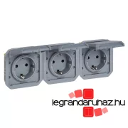   Legrand Plexo 55 3x2P+F elővezetékezett vízszintes csatlakozóaljzat csapófedéllel, szürke, Legrand 069578L