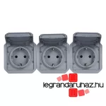 Legrand Plexo 55 3x2P+F elővezetékezett vízszintes csatlakozóaljzat csapófedéllel, szürke, Legrand 069578L