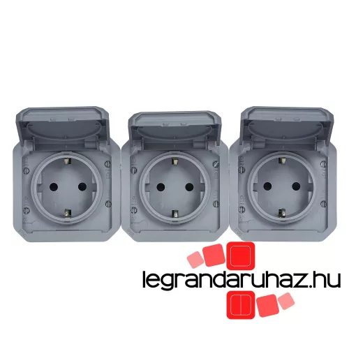 Legrand Plexo 55 3x2P+F elővezetékezett vízszintes csatlakozóaljzat csapófedéllel, szürke, Legrand 069578L