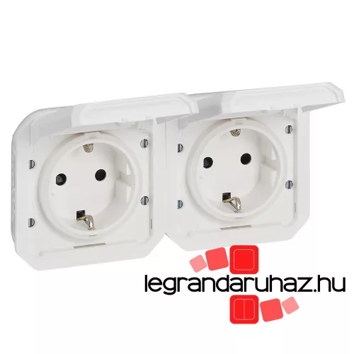 Legrand Plexo 55 2x2P+F elővezetékezett vízszintes csatlakozóaljzat csapófedéllel, fehér, Legrand 069675L