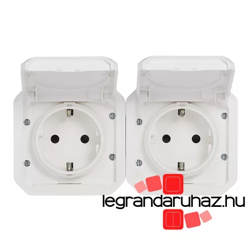 Legrand Plexo 55 2x2P+F elővezetékezett vízszintes csatlakozóaljzat csapófedéllel, fehér, Legrand 069675L