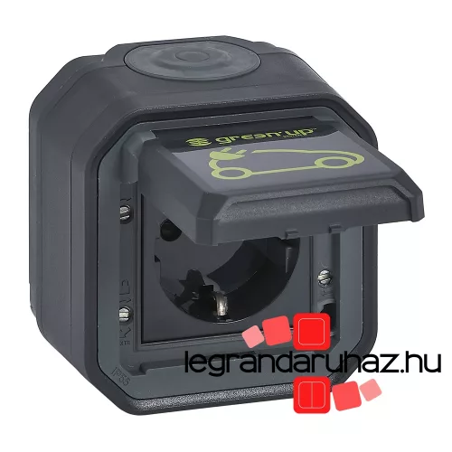 Legrand Plexo 55 falon kívüli 2P+F csatlakozóaljzat elektromos autók töltéséhez 16A, összeszerelt, antracit, Legrand 069708L