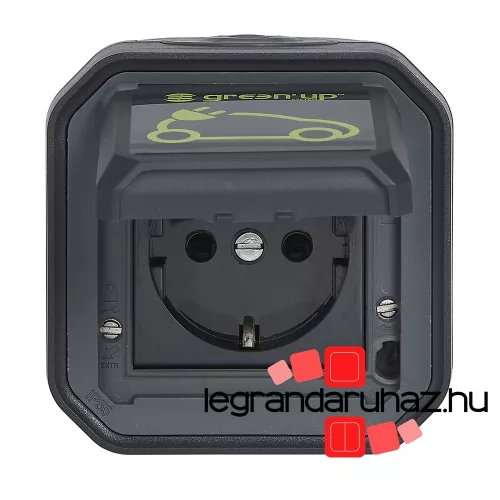 Legrand Plexo 55 falon kívüli 2P+F csatlakozóaljzat elektromos autók töltéséhez 16A, összeszerelt, antracit, Legrand 069708L