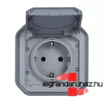 Legrand Plexo 55 falon kívüli 2P+F csatlakozóaljzat csapófedéllel, összeszerelt, rugós vezetékbekötéssel, szürke, Legrand 069730L