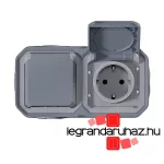 Legrand Plexo 55 falon kívüli 2x2P+F elővezetékezett vízszintes csatlakozóaljzat csapófedéllel, összeszerelt, szürke, Legrand 069742L