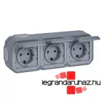 Legrand Plexo 55 falon kívüli 3x2P+F elővezetékezett vízszintes csatlakozóaljzat csapófedéllel, összeszerelt, szürke, Legrand 069743L