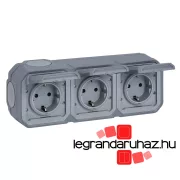   Legrand Plexo 55 falon kívüli 3x2P+F elővezetékezett vízszintes csatlakozóaljzat csapófedéllel, összeszerelt, szürke, Legrand 069743L