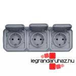 Legrand Plexo 55 falon kívüli 3x2P+F elővezetékezett vízszintes csatlakozóaljzat csapófedéllel, összeszerelt, szürke, Legrand 069743L