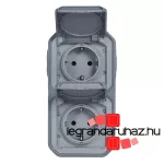 Legrand Plexo 55 falon kívüli 2x2P+F elővezetékezett függőleges csatlakozóaljzat csapófedéllel, összeszerelt, szürke, Legrand 069744L