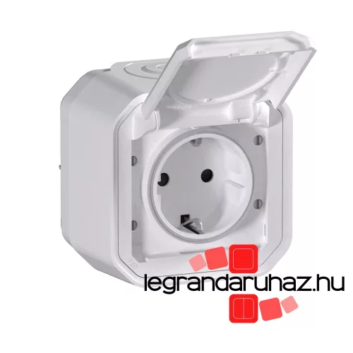 Legrand Plexo 55 falon kívüli 2P+F csatlakozóaljzat csapófedéllel, összeszerelt, rugós vezetékbekötéssel, fehér, Legrand 069770L