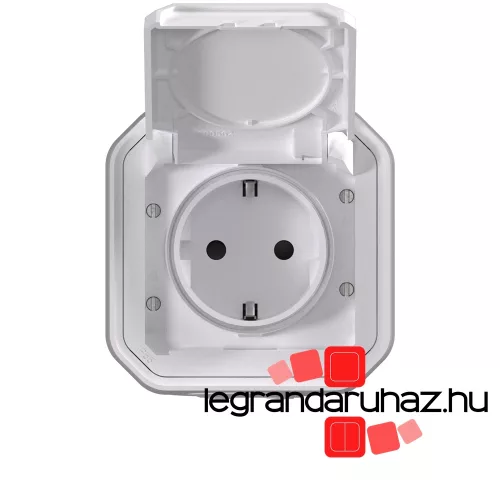 Legrand Plexo 55 falon kívüli 2P+F csatlakozóaljzat csapófedéllel, összeszerelt, csavaros vezetékbekötéssel, fehér, Legrand 069771L