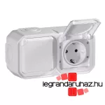 Legrand Plexo 55 falon kívüli 2x2P+F elővezetékezett vízszintes csatlakozóaljzat csapófedéllel, összeszerelt, fehér, Legrand 069772L
