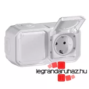   Legrand Plexo 55 falon kívüli 2x2P+F elővezetékezett vízszintes csatlakozóaljzat csapófedéllel, összeszerelt, fehér, Legrand 069772L