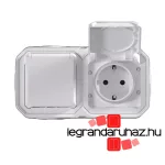 Legrand Plexo 55 falon kívüli 2x2P+F elővezetékezett vízszintes csatlakozóaljzat csapófedéllel, összeszerelt, fehér, Legrand 069772L