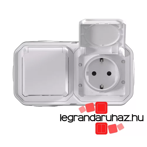 Legrand Plexo 55 falon kívüli 2x2P+F elővezetékezett vízszintes csatlakozóaljzat csapófedéllel, összeszerelt, fehér, Legrand 069772L