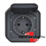 Legrand Plexo 55 falon kívüli 2P+F csatlakozóaljzat csapófedéllel, összeszerelt, csavaros vezetékbekötéssel, antracit, Legrand 069783L