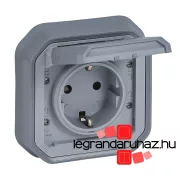   Legrand Plexo 55 süllyesztett 2P+F csatlakozóaljzat csapófedéllel, összeszerelt, csavaros vezetékbekötéssel, szürke, Legrand 069833L