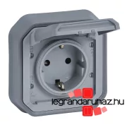   Legrand Plexo 55 süllyesztett 2P+F csatlakozóaljzat csapófedéllel, összeszerelt, rögzítőkörommel és csavaros vezetékbekötéssel, szürke, Legrand 069834L