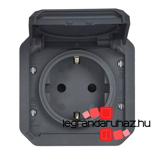 Legrand Plexo 55 2P+F csatlakozóaljzat csapófedéllel, csavaros vezetékbekötéssel, antracit, Legrand 069839L