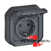   Legrand Plexo 55 süllyesztett 2P+F csatlakozóaljzat csapófedéllel, összeszerelt, csavaros vezetékbekötéssel, antracit, Legrand 069859L