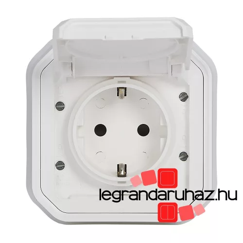 Legrand Plexo 55 süllyesztett 2P+F csatlakozóaljzat csapófedéllel, összeszerelt, csavaros vezetékbekötéssel, fehér, Legrand 069869L