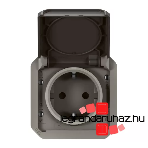 Legrand Plexo 55 2P+F csatlakozóaljzat csapófedéllel, rugós vezetékbekötéssel, antracit, Legrand 069871L