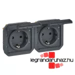 Legrand Plexo 55 2x2P+F elővezetékezett vízszintes csatlakozóaljzat csapófedéllel, antracit, Legrand 069879L
