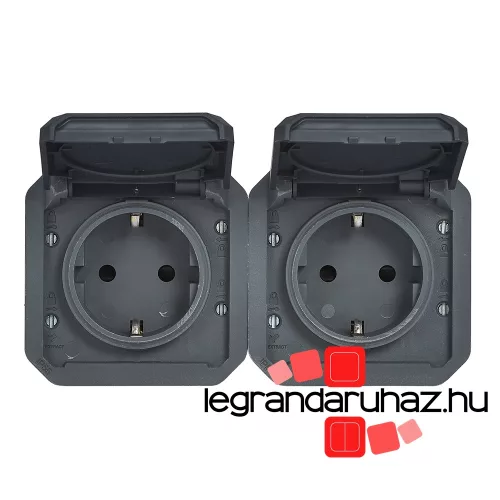 Legrand Plexo 55 2x2P+F elővezetékezett vízszintes csatlakozóaljzat csapófedéllel, antracit, Legrand 069879L