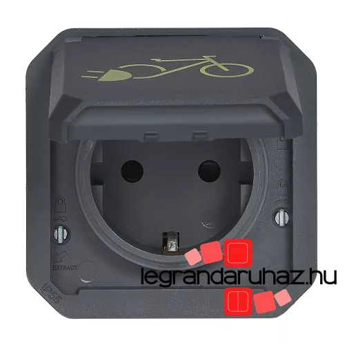 Legrand Plexo 55 2P+F csatlakozóaljzat elektromos kerékpárok töltéséhez 16A, antracit, Legrand 069886L