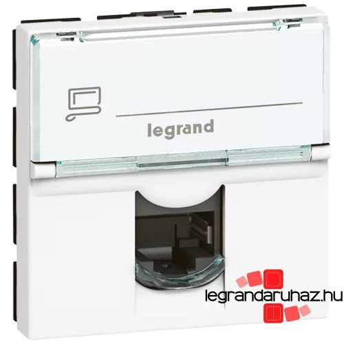 Legrand Program Mosaic RJ 45 informatikai csatlakozóaljzat, 1 x RJ 45 árnyékolt (FTP) Cat.6, 2 modul széles, 90°-ban elforgatott, energiaoszlophoz, fehér, Legrand 076592