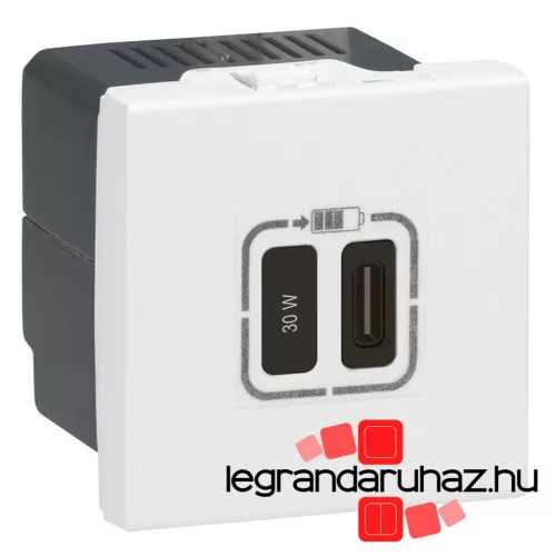Legrand Program Mosaic 1 x USB-C Power Delivery töltőaljzat - 3 A - 30 W, 2 modul, fehér, Legrand 077585L