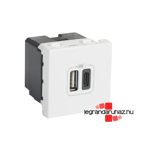 Legrand Program Mosaic kettős USB-A és USB-C - 230 V - 5 V, 2 modul, fehér, Legrand 077592