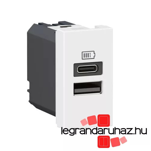 Legrand Program Mosaic kettős USB-A és USB-C töltőaljzat - 3 A - 15 W, 1 modul, fehér, Legrand 077670L