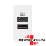 Legrand Program Mosaic kettős USB-A és USB-C töltőaljzat - 3 A - 15 W, 1 modul, fehér, Legrand 077670L
