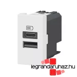 Legrand Program Mosaic kettős USB-A és USB-C töltőaljzat - 3 A - 15 W, 1 modul, fehér, Legrand 077670L