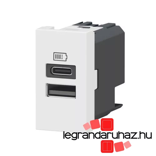 Legrand Program Mosaic kettős USB-A és USB-C töltőaljzat - 3 A - 15 W, 1 modul, fehér, Legrand 077670L