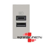 Legrand Program Mosaic kettős USB-A és USB-C töltőaljzat - 3 A - 15 W, 1 modul, alumínium, Legrand 077671L