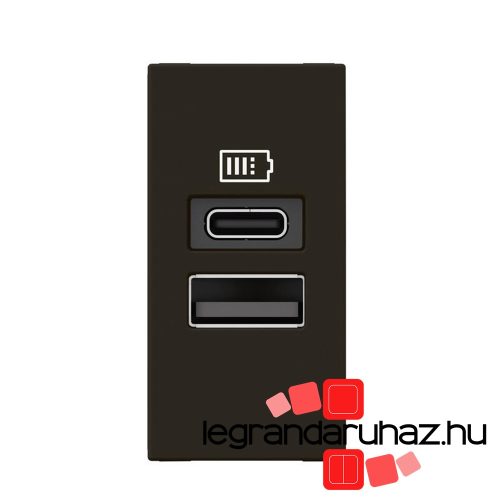 Legrand Program Mosaic kettős USB-A és USB-C töltőaljzat - 3 A - 15 W, 1 modul, fekete, Legrand 077672L