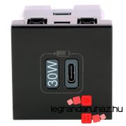   Legrand Program Mosaic 1 x USB-C Power Delivery töltőaljzat - 3 A - 30 W, 2 modul, fekete, Legrand 079185L