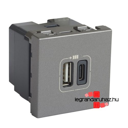 Legrand Program Mosaic kettős USB-A és USB-C - 230 V - 5 V, 2 modul, alumínium, Legrand 079392